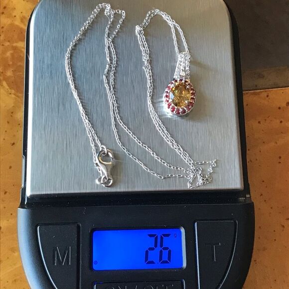 Natural Red Sapphire Yellow Zircon Sterling Silver Necklace - Picture 7 of 8